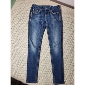 Miss Me Skinny Jeans Womens 27 Blue Excellent Mid Rise Studded Embroidered Denim